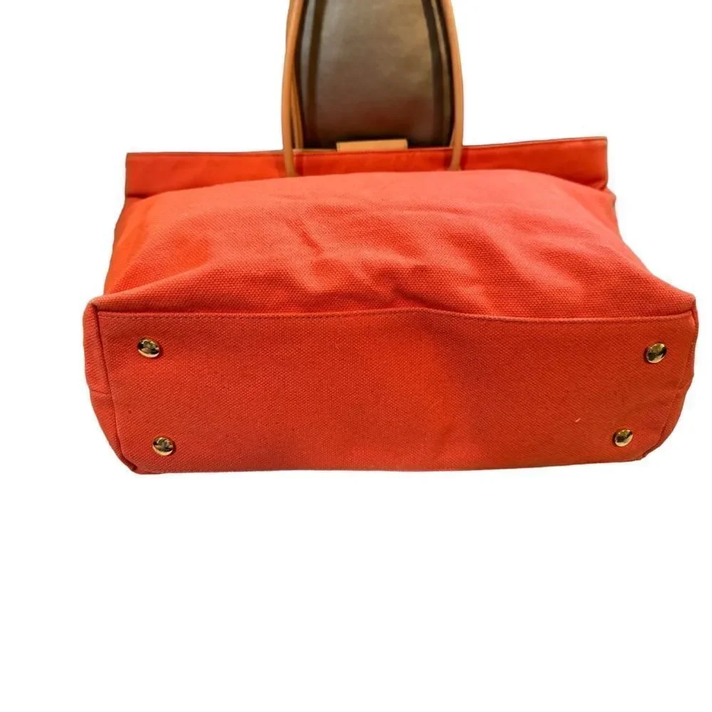 TUSK ITALIAN ORANGE BLUSH CANVAS TOTE HUGE W LARGE FRONT POCKETS, LEATHER STRAPS - Picture 10 of 11